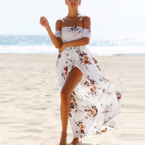 Floral Boho Off Shoulder Asymmetrical Dress - Picture 3 of 8